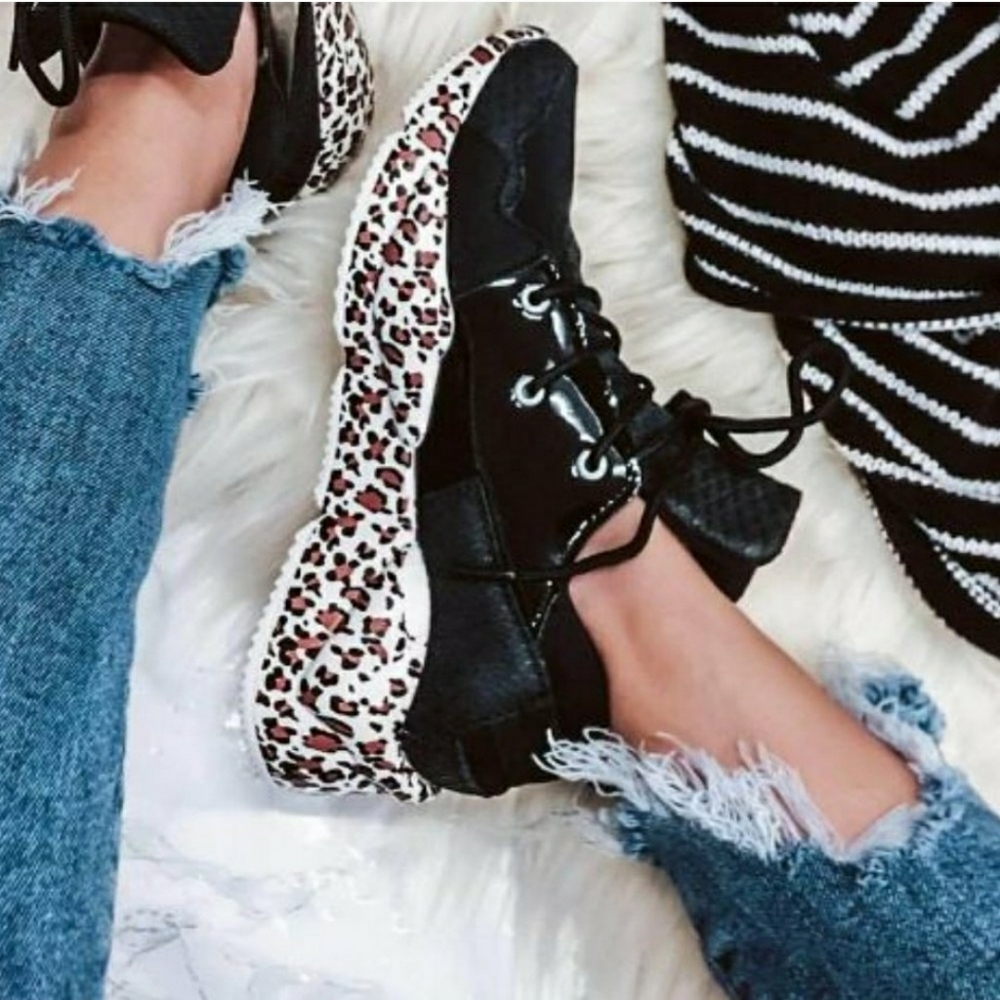 Cape Robbin Low Top LaceUp Black Leopard Sneakers
